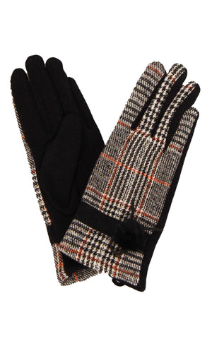 Orange/Brown Prince Of Wales Check Tartan Soft Jersey Gloves