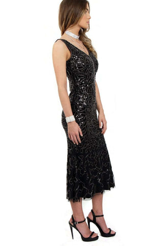 Floral Sequin Fishtail Midi Prom Evening Dress