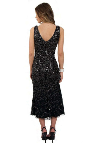 Floral Sequin Fishtail Midi Prom Evening Dress