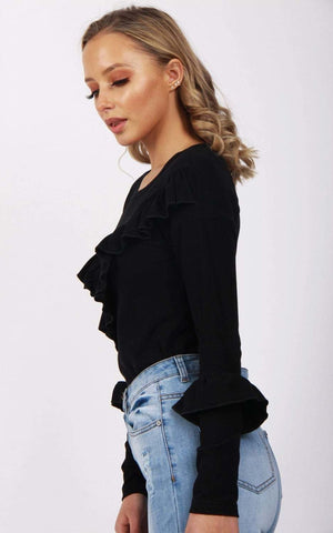 Cross Over Ruffle Detail Long Sleeve Jumper Top