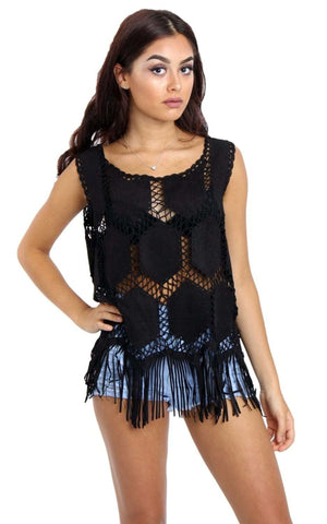 Fringe Faux Suede Crochet Top Tassel