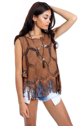 Fringe Faux Suede Crochet Top Tassel
