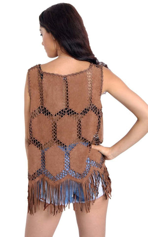 Fringe Faux Suede Crochet Top Tassel