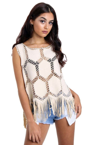 Fringe Faux Suede Crochet Top Tassel