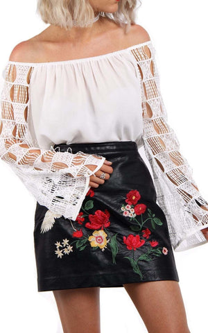 Off Shoulder With Crochet Lace Detail Bell Sleeves