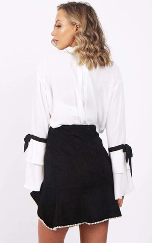 Ribbon Detail Sleeve Floaty Wrap Front Top