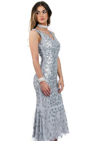 Floral Sequin Fishtail Midi Prom Evening Dress