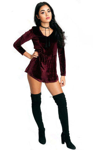 Velvet V Neck Playsuit