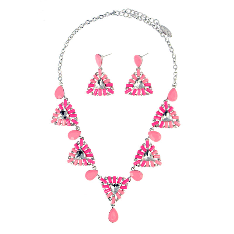 Triangular Petals Necklace Set - Pink