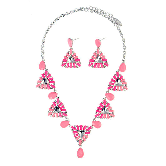 Triangular Petals Necklace Set - Pink