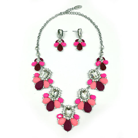 Flower Petals and Stones Necklace Set - Pink