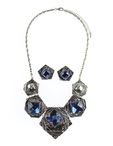 Pentagon Shield Shaped Necklace Set - Blue