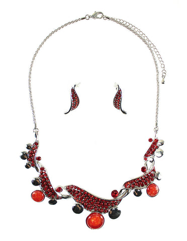 Twist Effect Embellished Necklace Set - Red