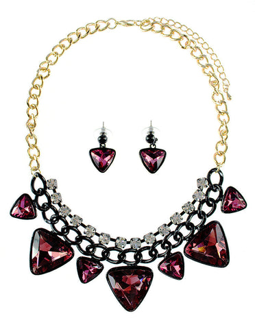 Triangle Stone Chain Necklace Set - Purple