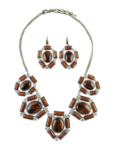 Pentagon Oil Shape Necklace Set - Brown
