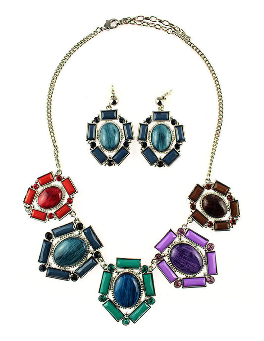 Pentagon Oil Shape Necklace Set - Multi
