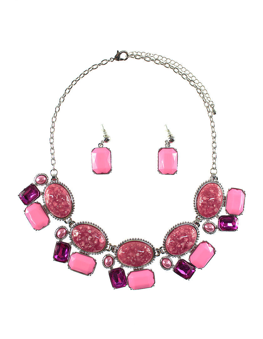 Multi-Stones Shape Necklace Set - Pink