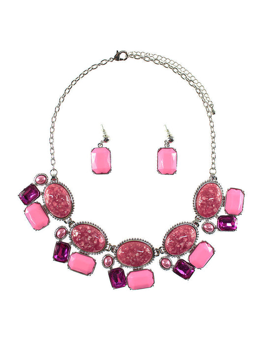 Multi-Stones Shape Necklace Set - Pink