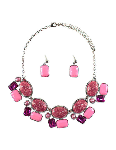 Multi-Stones Shape Necklace Set - Pink