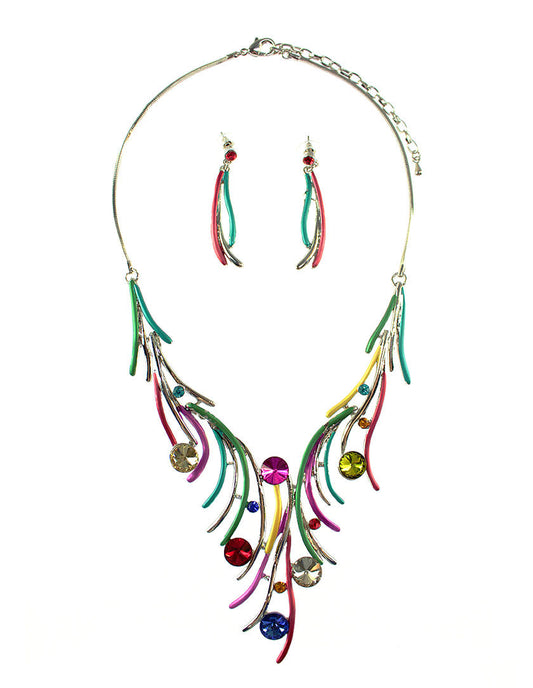 Branch and Stones Necklace Set - Multi