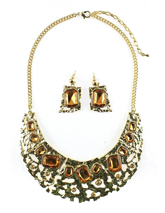 Netting Collar Necklace Set - Amber