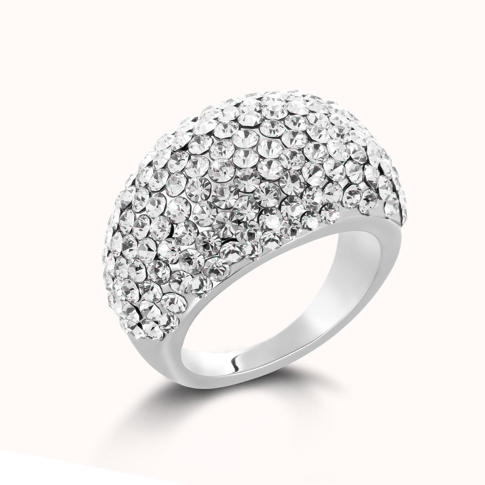 Steel Pave Diamond Cocktail Silver Ring