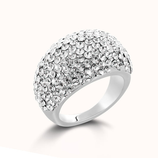 Steel Pave Diamond Cocktail Silver Ring