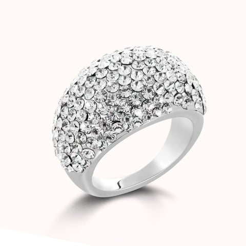 Steel Pave Diamond Cocktail Silver Ring