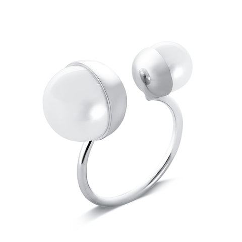 Double Faux Pearl Silver Ring